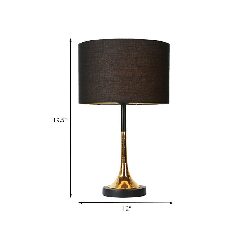 Modernist 1 Head Night Table Lamp Black Finish Drum Plug In Desk Lamp with Fabric Shade Clearhalo 'Lamps' 'Table Lamps' Lighting' 733762