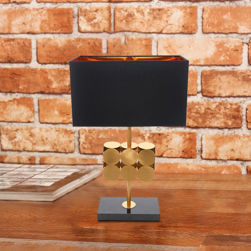 Rectangle Metal Nightstand Light Modernist 1 Light Black Fabric Desk Lamp for Bedroom Clearhalo 'Lamps' 'Table Lamps' Lighting' 733774