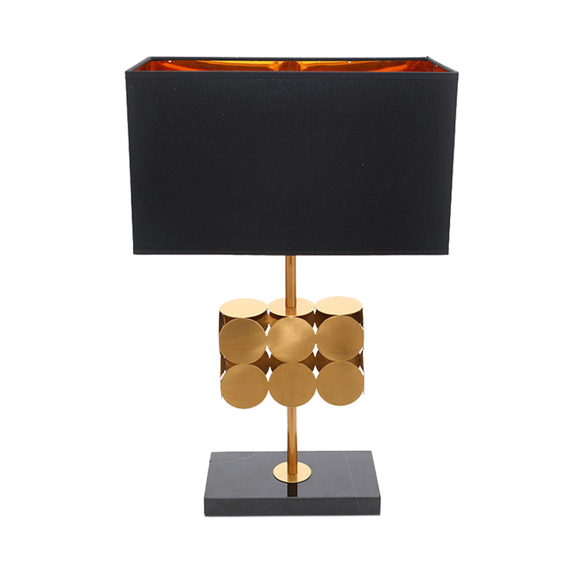 Rectangle Metal Nightstand Light Modernist 1 Light Black Fabric Desk Lamp for Bedroom Clearhalo 'Lamps' 'Table Lamps' Lighting' 733775