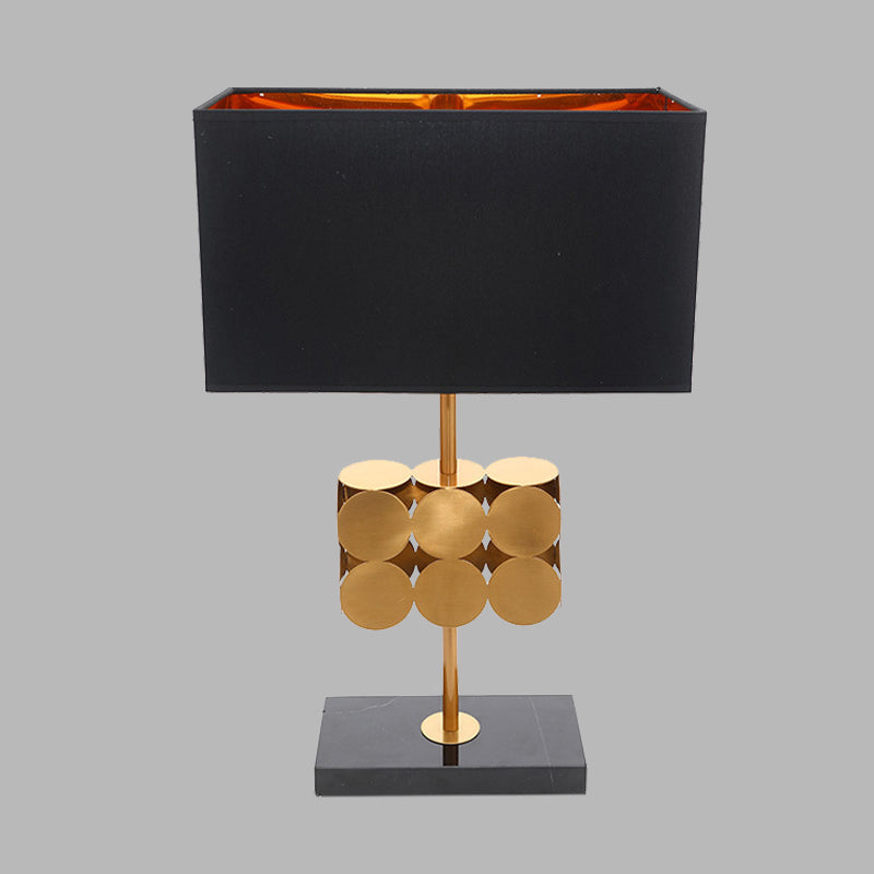Rectangle Metal Nightstand Light Modernist 1 Light Black Fabric Desk Lamp for Bedroom Clearhalo 'Lamps' 'Table Lamps' Lighting' 733776