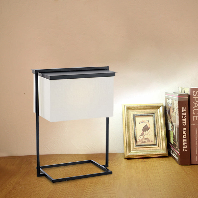 Metal Rectangle Frame Desk Light Minimalist 1-Head Black and White Fabric Night Table Lamp Clearhalo 'Lamps' 'Table Lamps' Lighting' 733779