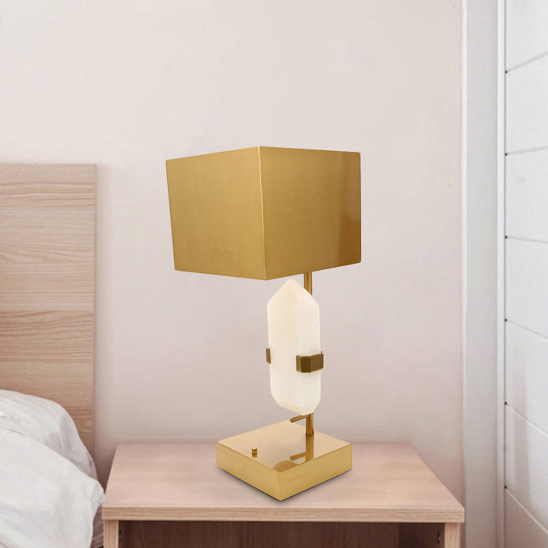 Modern Rectangle Table Light Stainless Steel 1 Light Bedroom Desk Lamp in Gold with Geometric Jade Decor Clearhalo 'Lamps' 'Table Lamps' Lighting' 733784