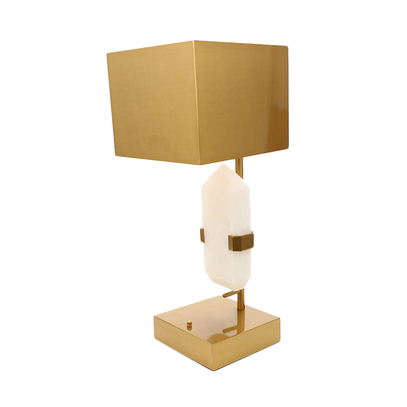 Modern Rectangle Table Light Stainless Steel 1 Light Bedroom Desk Lamp in Gold with Geometric Jade Decor Clearhalo 'Lamps' 'Table Lamps' Lighting' 733785
