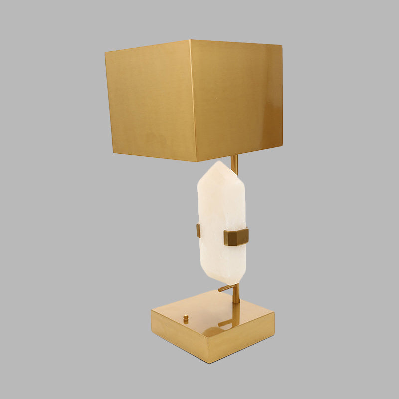 Modern Rectangle Table Light Stainless Steel 1 Light Bedroom Desk Lamp in Gold with Geometric Jade Decor Clearhalo 'Lamps' 'Table Lamps' Lighting' 733786