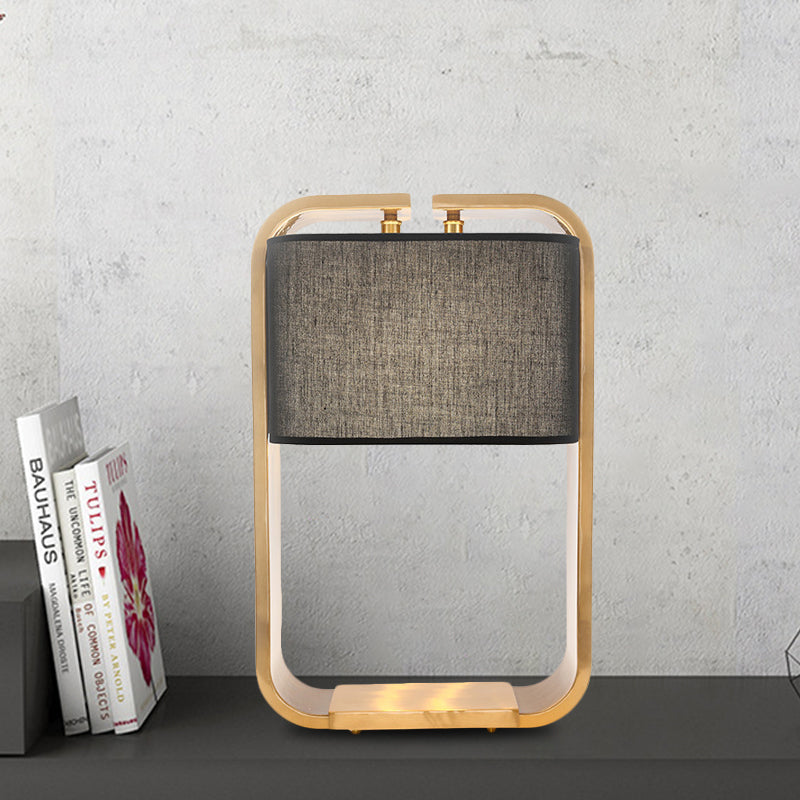 Black Rectangle Night Table Light Contemporary 1-Light Fabric Desk Lamp with Gold Metal Frame Black Clearhalo 'Lamps' 'Table Lamps' Lighting' 733788