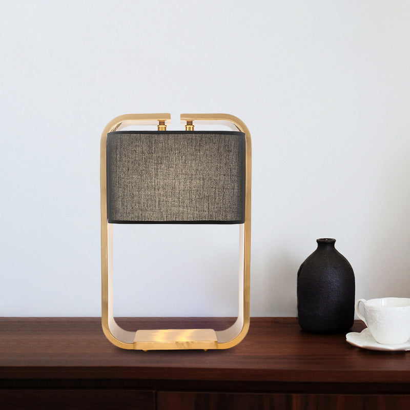 Black Rectangle Night Table Light Contemporary 1-Light Fabric Desk Lamp with Gold Metal Frame Clearhalo 'Lamps' 'Table Lamps' Lighting' 733789