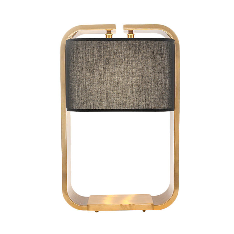 Black Rectangle Night Table Light Contemporary 1-Light Fabric Desk Lamp with Gold Metal Frame Clearhalo 'Lamps' 'Table Lamps' Lighting' 733790