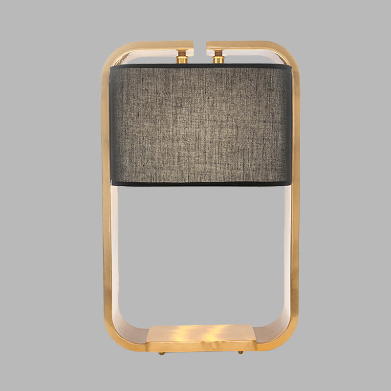 Black Rectangle Night Table Light Contemporary 1-Light Fabric Desk Lamp with Gold Metal Frame Clearhalo 'Lamps' 'Table Lamps' Lighting' 733791