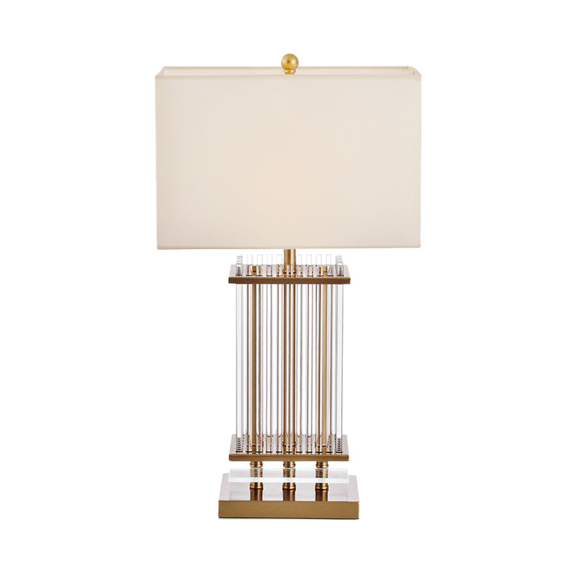 White Fabric Rectangle Night Table Light Minimalist 1 Light Gold Desk Lamp with Clear Glass Bars Clearhalo 'Lamps' 'Table Lamps' Lighting' 734030