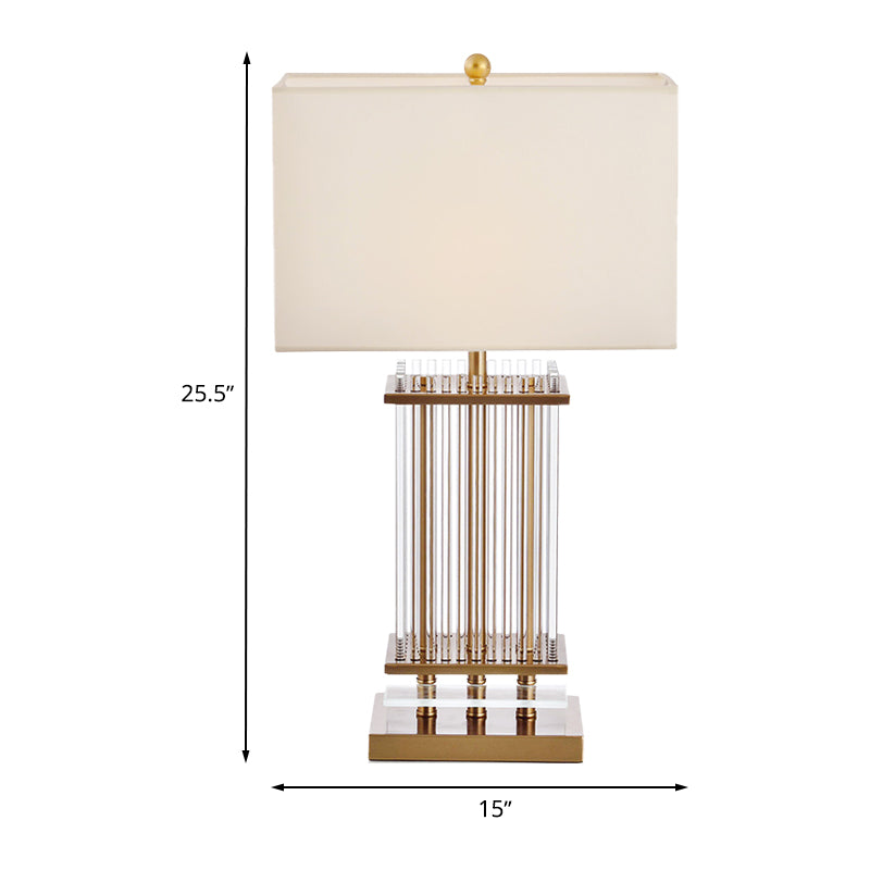 White Fabric Rectangle Night Table Light Minimalist 1 Light Gold Desk Lamp with Clear Glass Bars Clearhalo 'Lamps' 'Table Lamps' Lighting' 734031