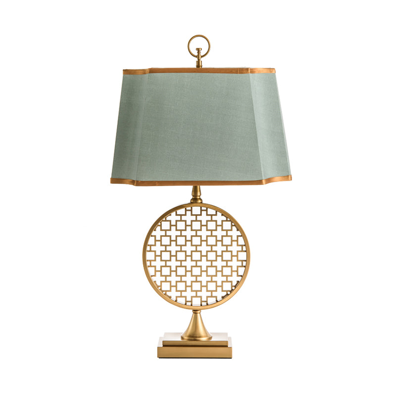 Chinese Style 1 Head Night Light Gold Drum Shape LED Desk Lamp with Green Fabric Shade Clearhalo 'Lamps' 'Table Lamps' Lighting' 734045