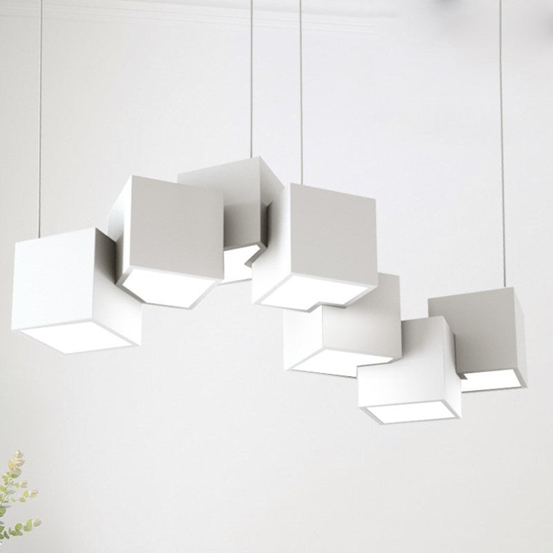 Black/White Spliced Cube Ceiling Light Modernist 8 Lights Metal LED Cluster Pendant Lamp in White/Warm Light, 25.5