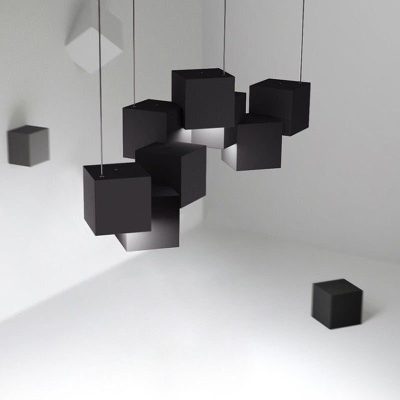 Black/White Spliced Cube Ceiling Light Modernist 8 Lights Metal LED Cluster Pendant Lamp in White/Warm Light, 25.5