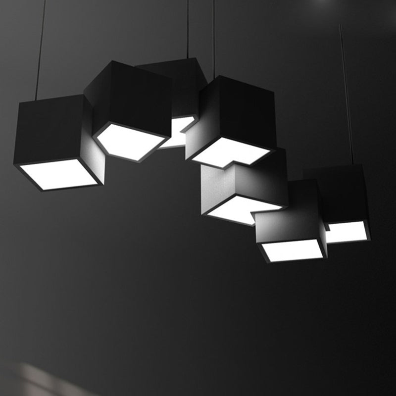 Black/White Spliced Cube Ceiling Light Modernist 8 Lights Metal LED Cluster Pendant Lamp in White/Warm Light, 25.5