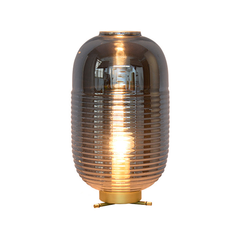 Postmodern 1-Light Desk Light Gold Capsule Plug In Nightstand Lamp with Smoke Gray Glass Shade Clearhalo 'Lamps' 'Table Lamps' Lighting' 734283