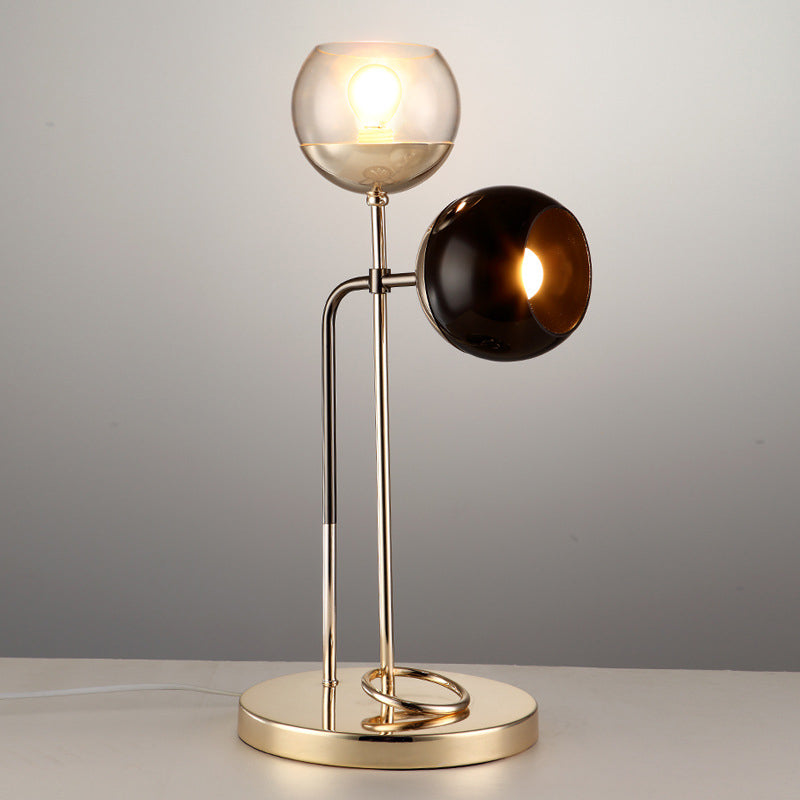 Ball Table Light Post-Modern Clear and Black Glass 2-Light Living Room Desk Lamp in Gold Gold Clearhalo 'Lamps' 'Table Lamps' Lighting' 734290