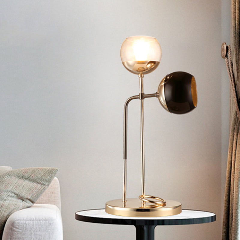 Ball Table Light Post-Modern Clear and Black Glass 2-Light Living Room Desk Lamp in Gold Clearhalo 'Lamps' 'Table Lamps' Lighting' 734291