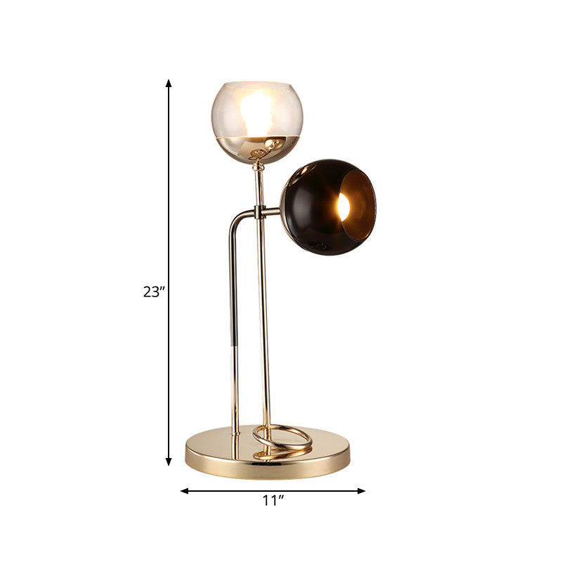 Ball Table Light Post-Modern Clear and Black Glass 2-Light Living Room Desk Lamp in Gold Clearhalo 'Lamps' 'Table Lamps' Lighting' 734294