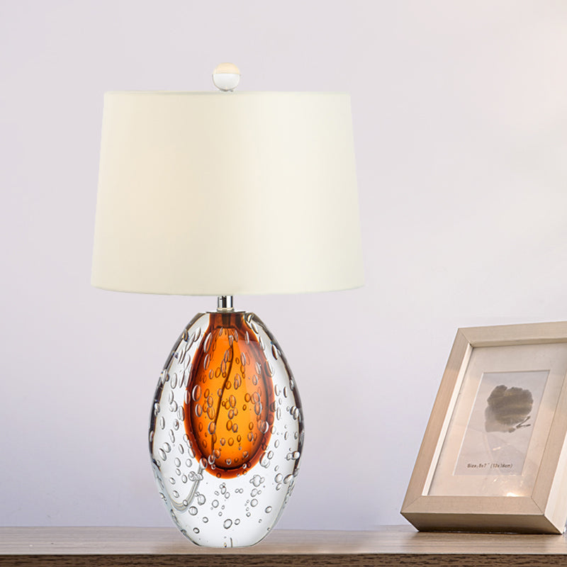 Modern Oval Desk Light Clear Bubble Glass 1 Bulb Bedroom Fabric Night Table Lamp in White White Clearhalo 'Lamps' 'Table Lamps' Lighting' 734305