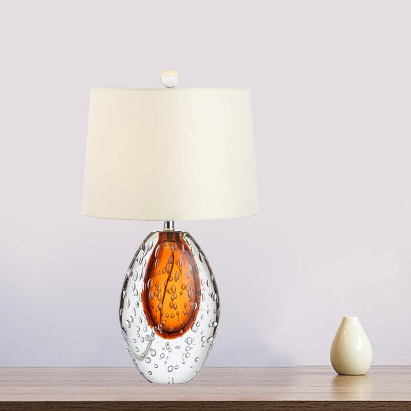 Modern Oval Desk Light Clear Bubble Glass 1 Bulb Bedroom Fabric Night Table Lamp in White Clearhalo 'Lamps' 'Table Lamps' Lighting' 734306