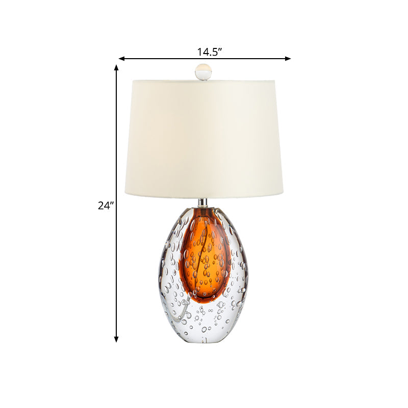Modern Oval Desk Light Clear Bubble Glass 1 Bulb Bedroom Fabric Night Table Lamp in White Clearhalo 'Lamps' 'Table Lamps' Lighting' 734309