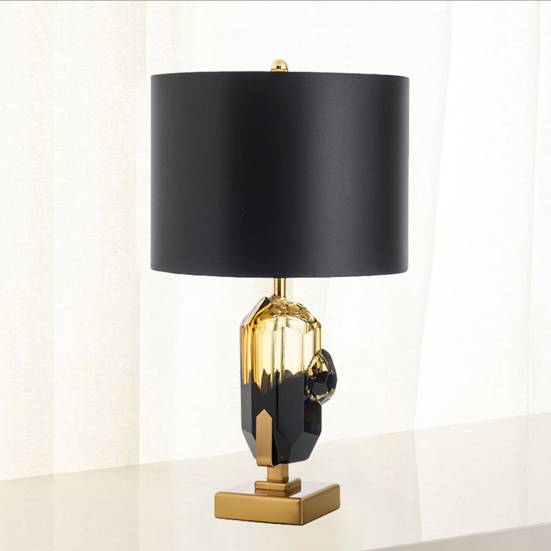 1-Bulb Bedroom Night Table Light Modernist Gold Desk Lamp with Drum Black Fabric Shade Black Clearhalo 'Lamps' 'Table Lamps' Lighting' 734320