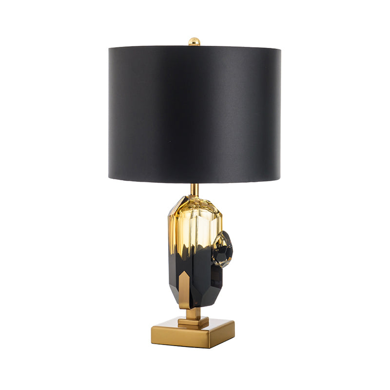 1-Bulb Bedroom Night Table Light Modernist Gold Desk Lamp with Drum Black Fabric Shade Clearhalo 'Lamps' 'Table Lamps' Lighting' 734323