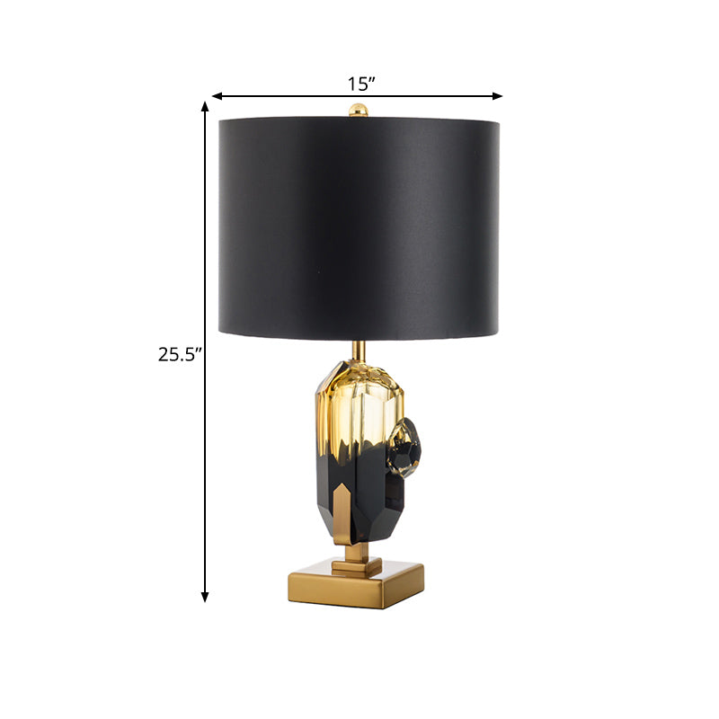 1-Bulb Bedroom Night Table Light Modernist Gold Desk Lamp with Drum Black Fabric Shade Clearhalo 'Lamps' 'Table Lamps' Lighting' 734324