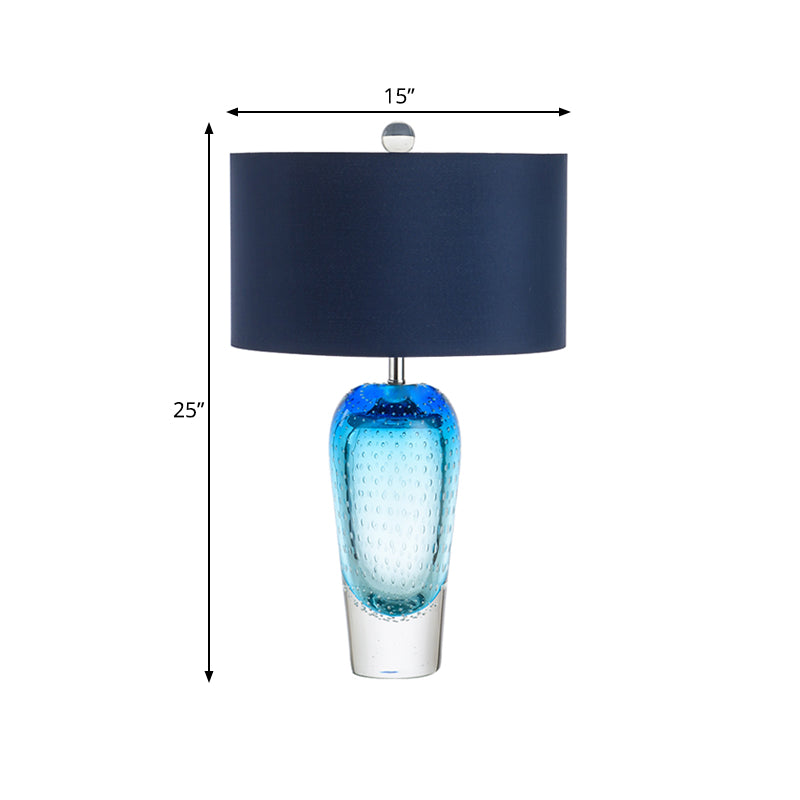 Blue Bubble Glass Urn Desk Light Contemporary 1 Light Night Table Lamp with Fabric Shade Clearhalo 'Lamps' 'Table Lamps' Lighting' 734334