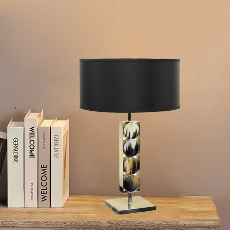 Rectangle Metal Night Table Light Modernist 1 Light Black Fabric Desk Lamp for Bedroom Clearhalo 'Lamps' 'Table Lamps' Lighting' 734346