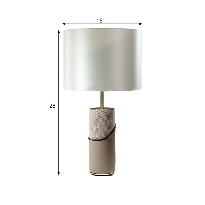 Fur Cylinder Nightstand Light Modernism 1 Head Grey Table Lamp with Drum White Fabric Shade Clearhalo 'Lamps' 'Table Lamps' Lighting' 734353