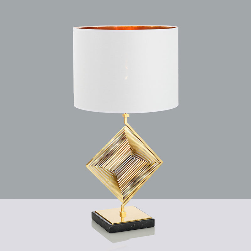 Pyramid Bedroom Table Light Metallic 1 Light Modern Desk Lamp in Gold with White Fabric Shade Gold Clearhalo 'Lamps' 'Table Lamps' Lighting' 734354