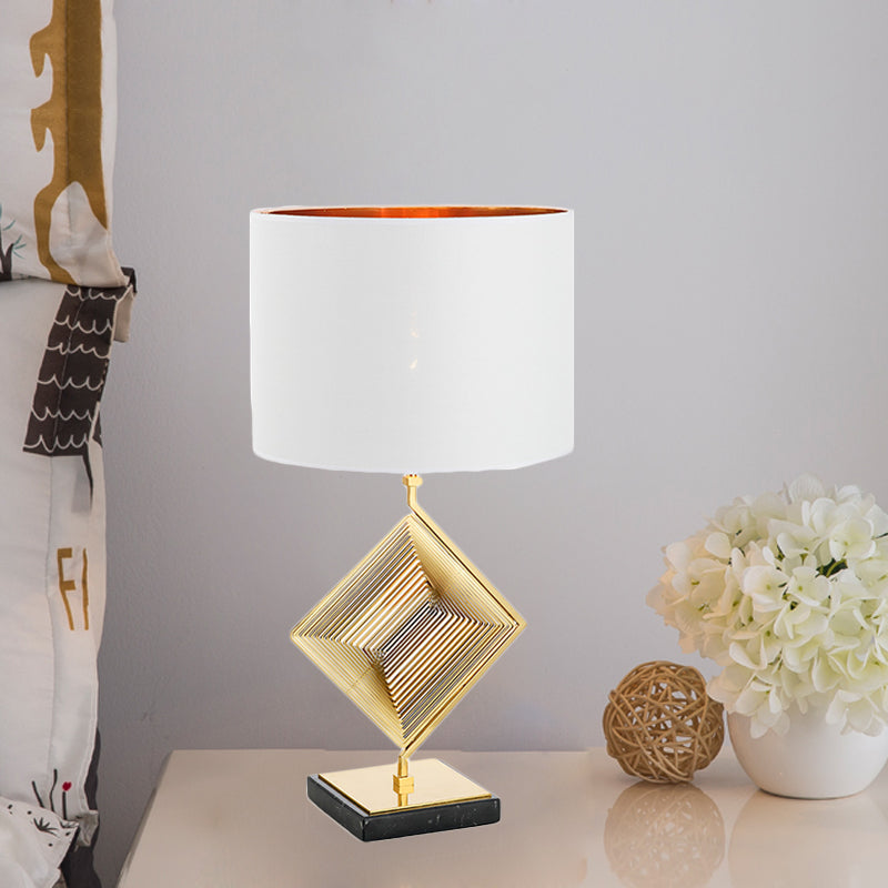Pyramid Bedroom Table Light Metallic 1 Light Modern Desk Lamp in Gold with White Fabric Shade Clearhalo 'Lamps' 'Table Lamps' Lighting' 734356