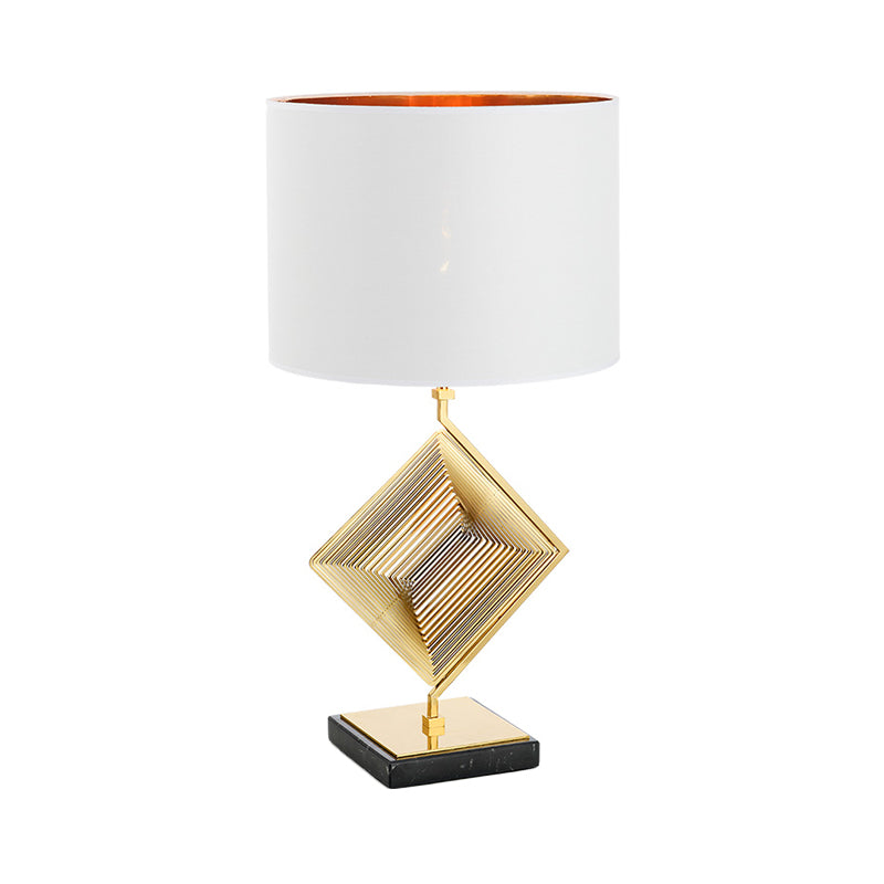 Pyramid Bedroom Table Light Metallic 1 Light Modern Desk Lamp in Gold with White Fabric Shade Clearhalo 'Lamps' 'Table Lamps' Lighting' 734357