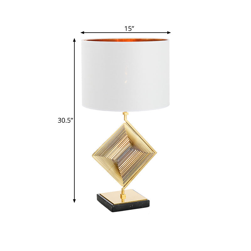 Pyramid Bedroom Table Light Metallic 1 Light Modern Desk Lamp in Gold with White Fabric Shade Clearhalo 'Lamps' 'Table Lamps' Lighting' 734358