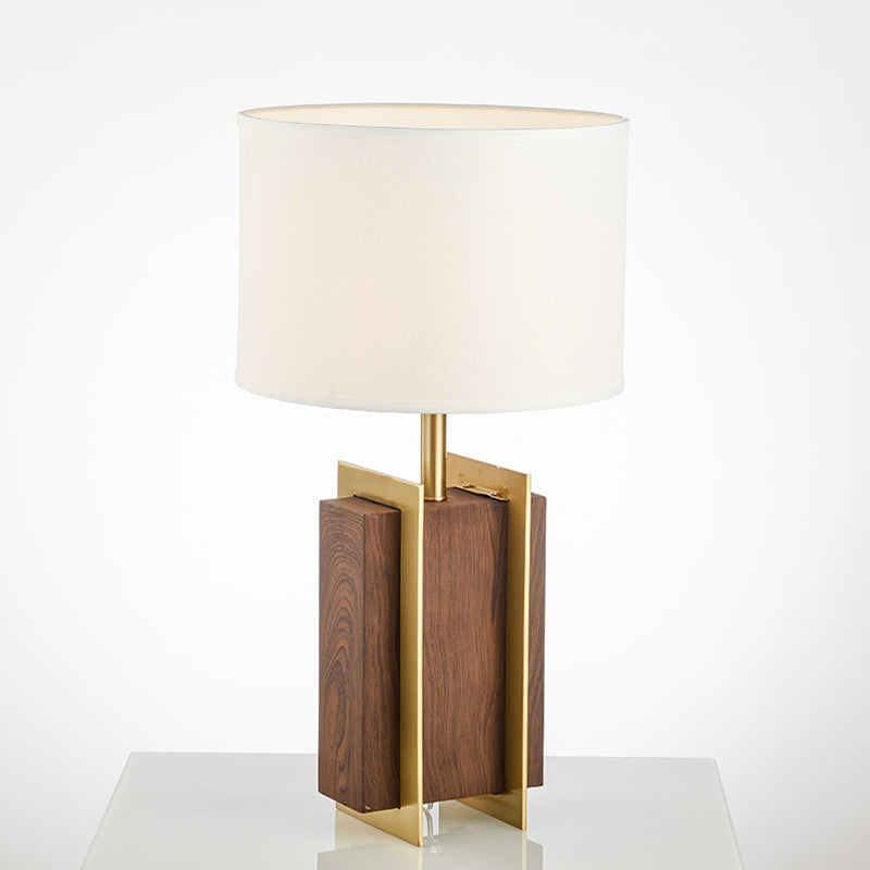 Metal Rectangle Desk Light Modernist 1-Head Fabric Table Lamp in Gold with Wood Detail Clearhalo 'Lamps' 'Table Lamps' Lighting' 734365