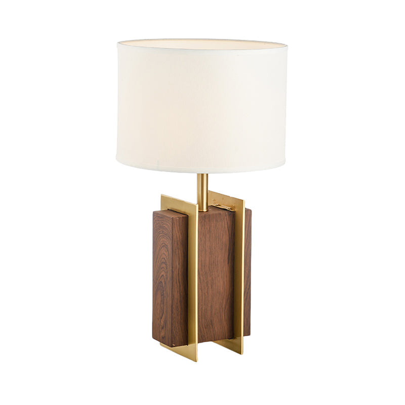 Metal Rectangle Desk Light Modernist 1-Head Fabric Table Lamp in Gold with Wood Detail Clearhalo 'Lamps' 'Table Lamps' Lighting' 734367