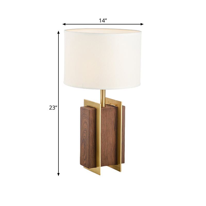 Metal Rectangle Desk Light Modernist 1-Head Fabric Table Lamp in Gold with Wood Detail Clearhalo 'Lamps' 'Table Lamps' Lighting' 734368