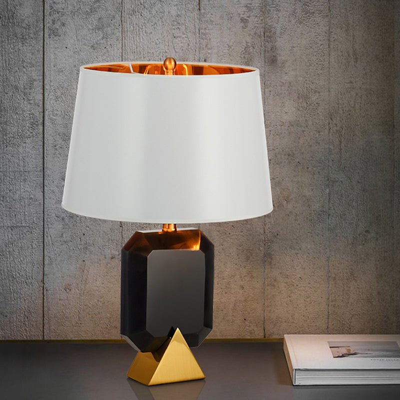 White Drum Desk Light Post Modern 1-Light Fabric Table Lamp with Geometric Marble Middle Column White Clearhalo 'Lamps' 'Table Lamps' Lighting' 734418