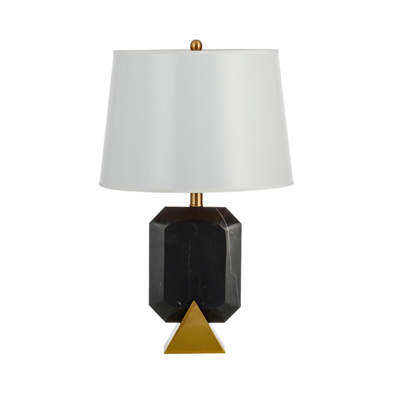 White Drum Desk Light Post Modern 1-Light Fabric Table Lamp with Geometric Marble Middle Column Clearhalo 'Lamps' 'Table Lamps' Lighting' 734421