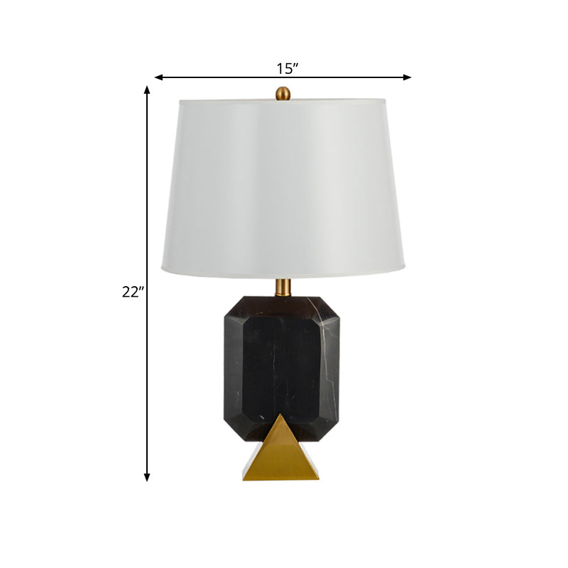 White Drum Desk Light Post Modern 1-Light Fabric Table Lamp with Geometric Marble Middle Column Clearhalo 'Lamps' 'Table Lamps' Lighting' 734422