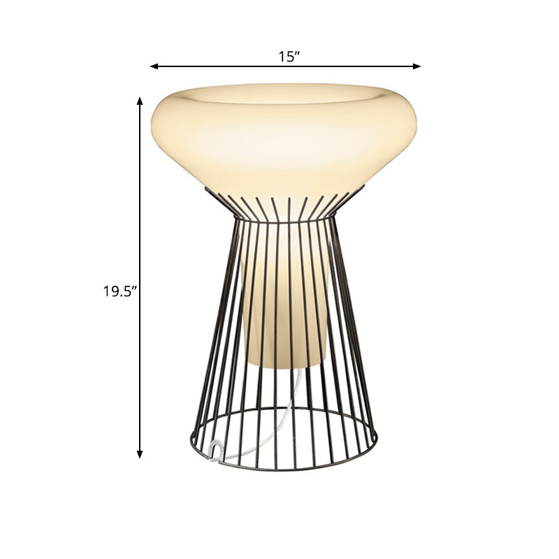 Black Hourglass Cage Night Table Lighting Contemporary 1-Light Iron Desk Lamp for Bedside Clearhalo 'Lamps' 'Table Lamps' Lighting' 734633