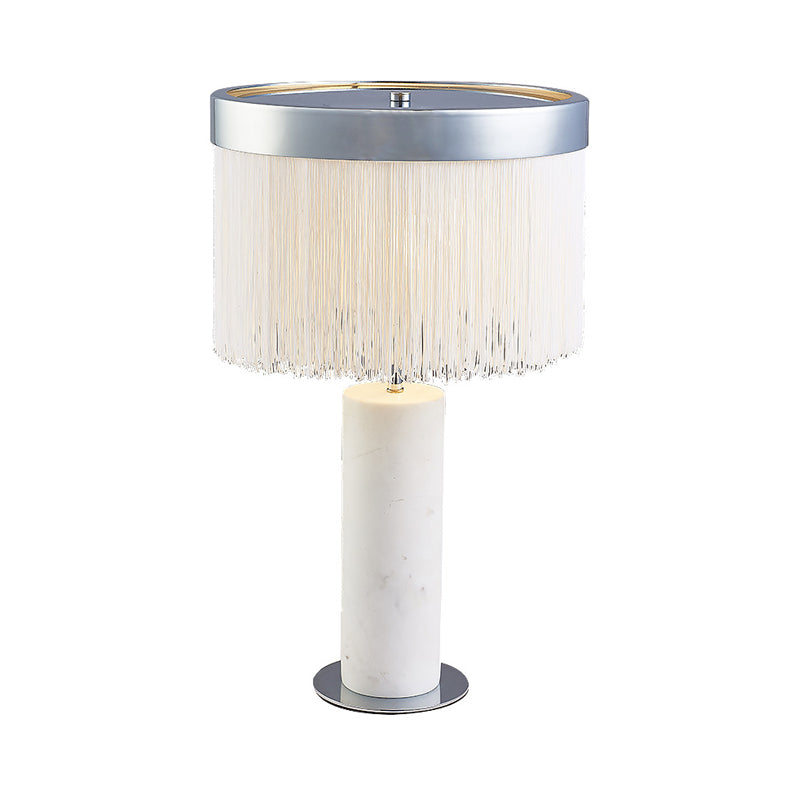 Stone Tube Night Table Light Contemporary 1-Light Desk Lamp in White with Tassel Deco Clearhalo 'Lamps' 'Table Lamps' Lighting' 734657