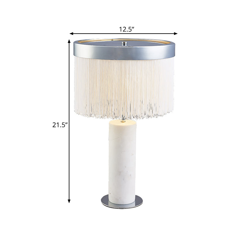 Stone Tube Night Table Light Contemporary 1-Light Desk Lamp in White with Tassel Deco Clearhalo 'Lamps' 'Table Lamps' Lighting' 734658