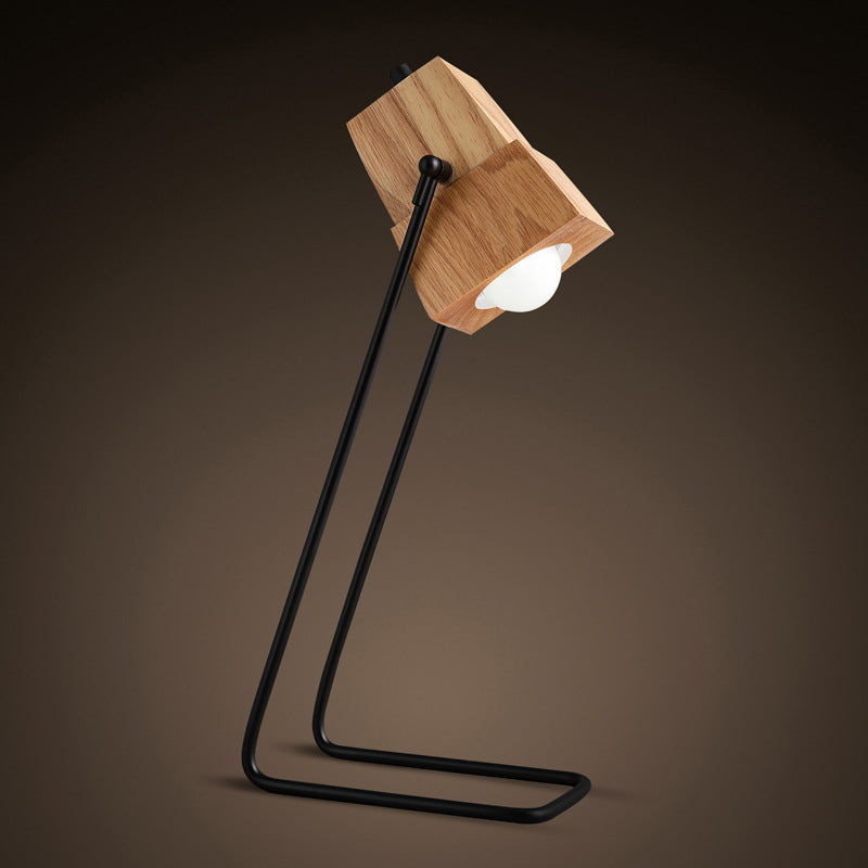 Wood Bell Shape Task Lamp Modern 1-Light Beige Reading Book Light with Black Slim Arm Clearhalo 'Lamps' 'Table Lamps' Lighting' 734676