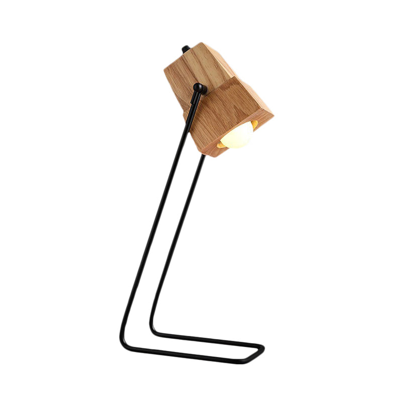 Wood Bell Shape Task Lamp Modern 1-Light Beige Reading Book Light with Black Slim Arm Clearhalo 'Lamps' 'Table Lamps' Lighting' 734677