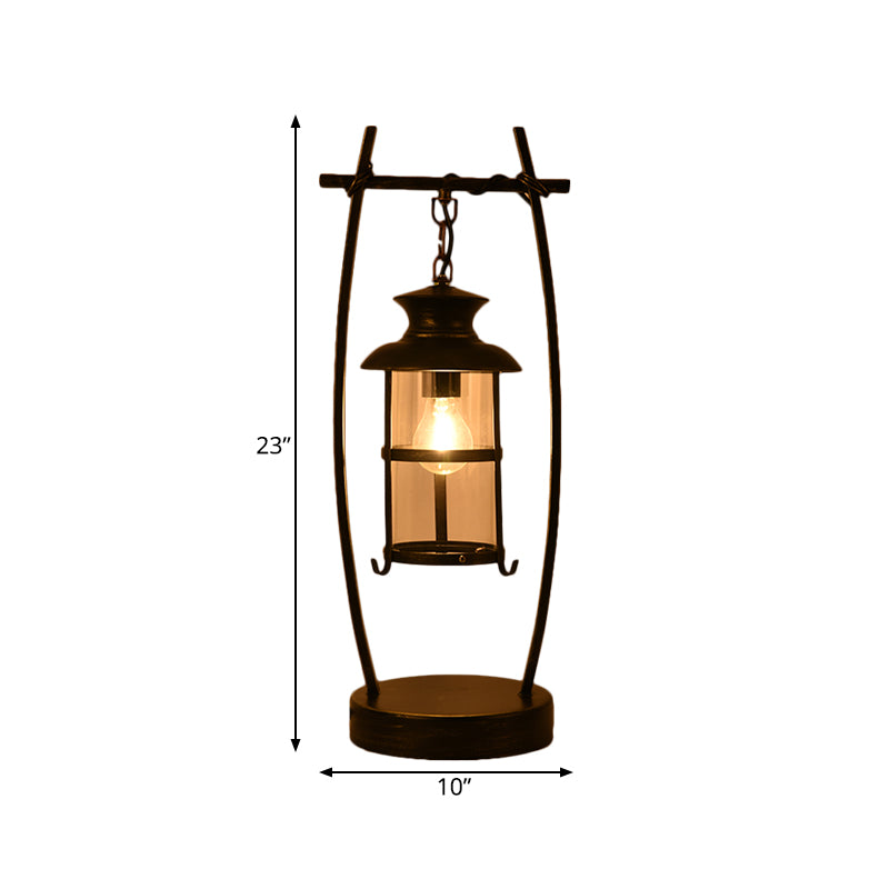 Brass 1 Light Desk Lamp Coastal Oval Frame Metal Table Light with Lantern Clear Glass Shade Clearhalo 'Lamps' 'Table Lamps' Lighting' 735058