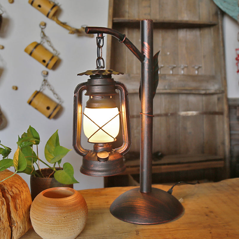 1 Light Frosted Glass Table Lighting Vintage Copper Lantern Coffee Shop Desk Lamp with Iron Dome Base Copper Clearhalo 'Lamps' 'Table Lamps' Lighting' 735067