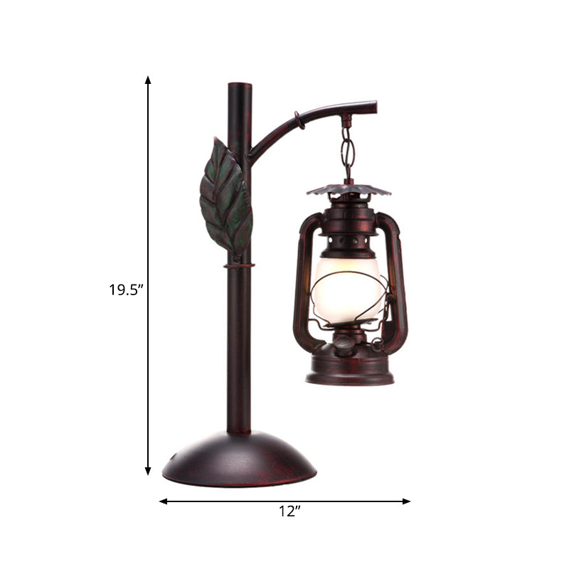 1 Light Frosted Glass Table Lighting Vintage Copper Lantern Coffee Shop Desk Lamp with Iron Dome Base Clearhalo 'Lamps' 'Table Lamps' Lighting' 735070