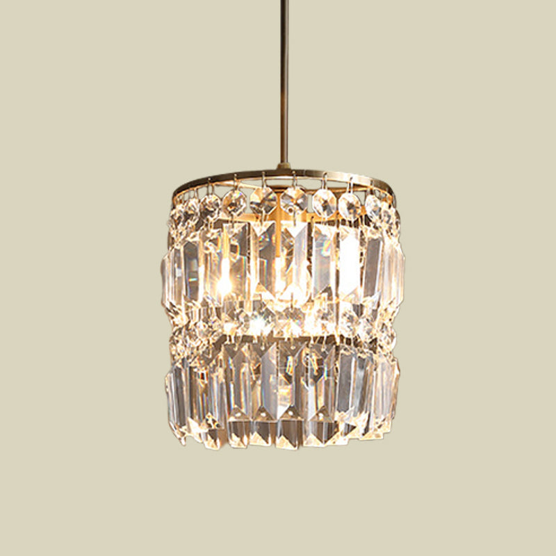 Crystal Cylindrical Pendant Light Fixture Modernist 1-Head Ceiling Suspension Lamp in Brass Clearhalo 'Ceiling Lights' 'Modern Pendants' 'Modern' 'Pendant Lights' 'Pendants' Lighting' 735244